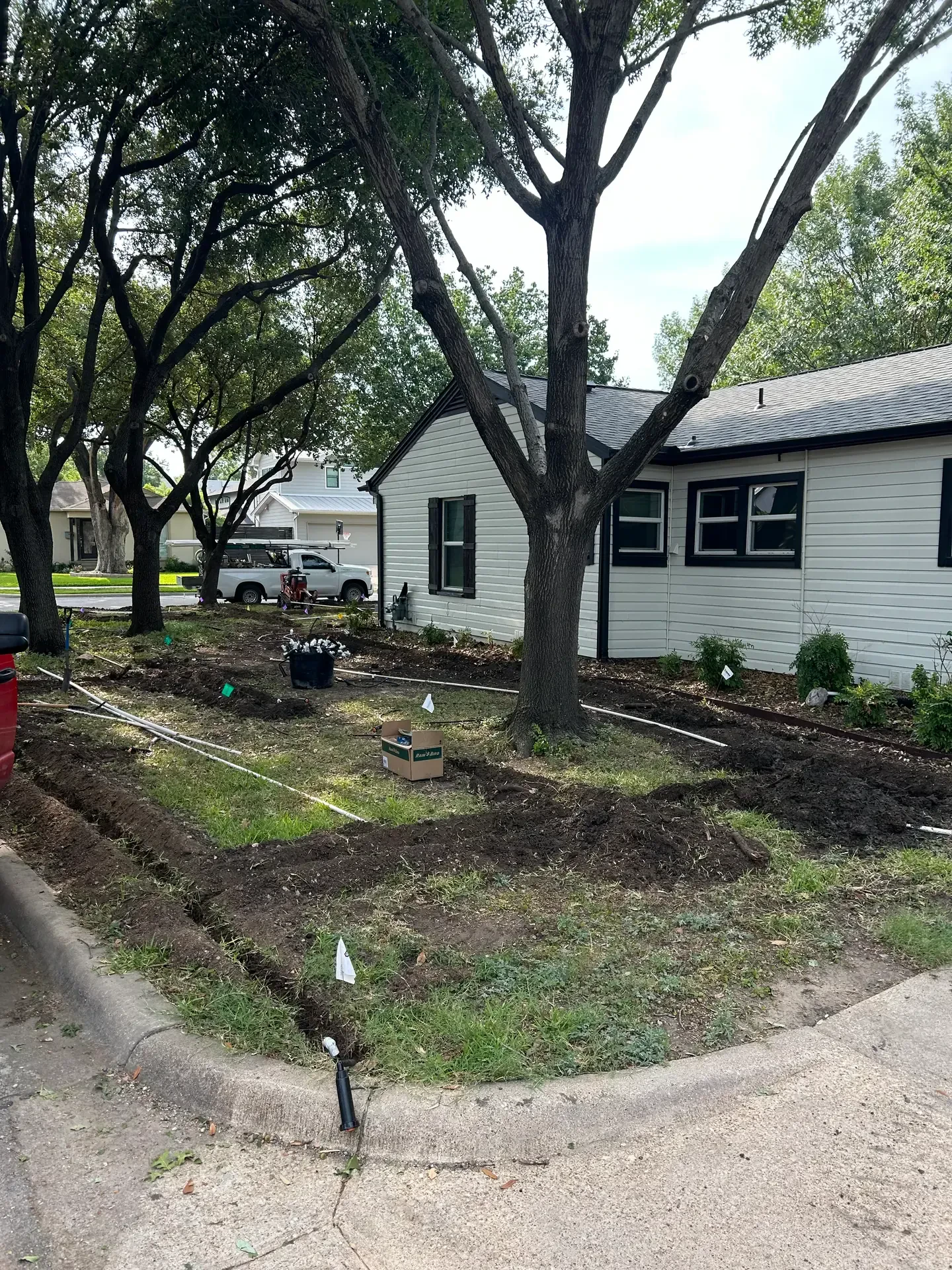 front yard white pipe trench