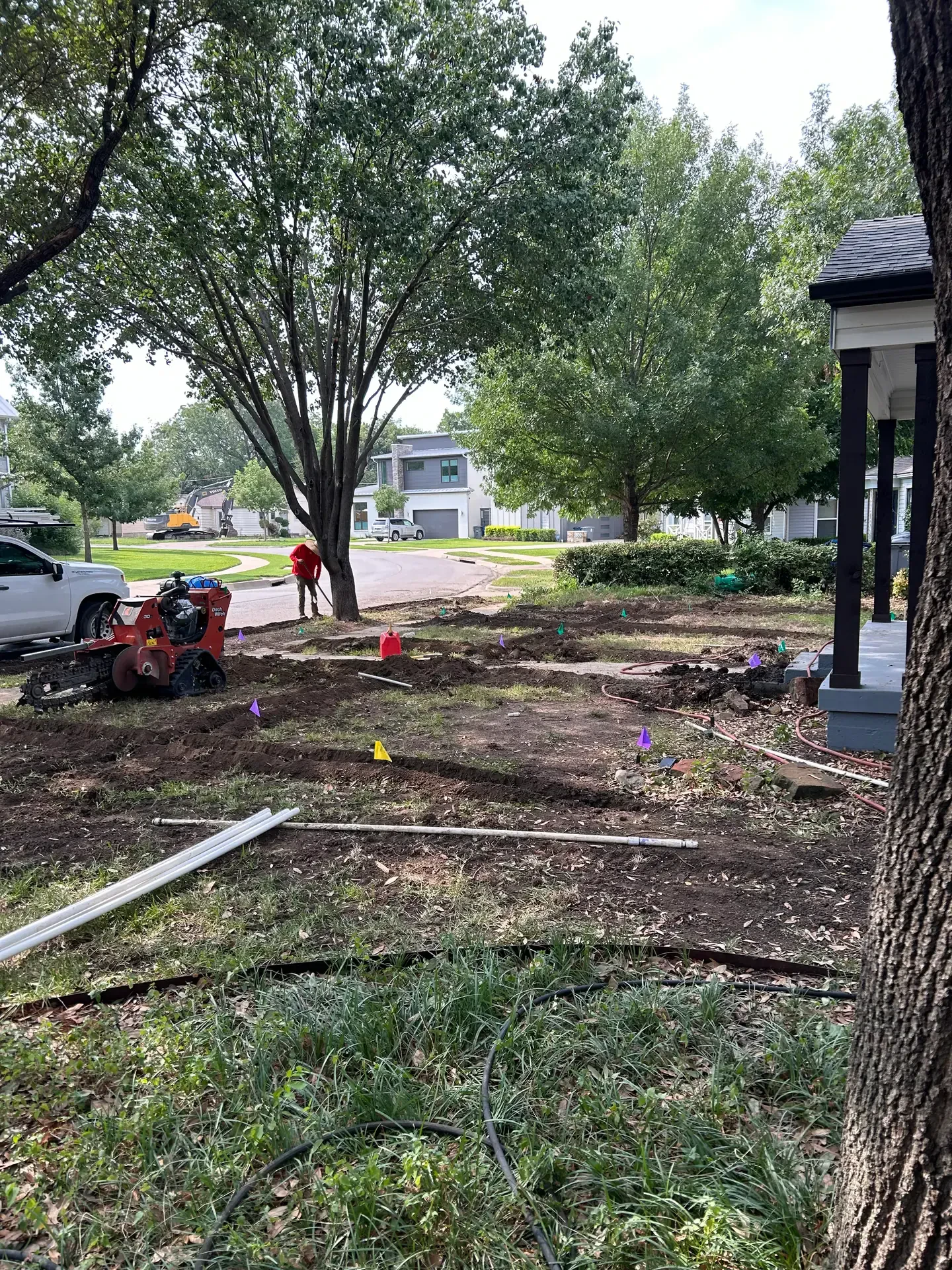 pipes and equipment across front yard