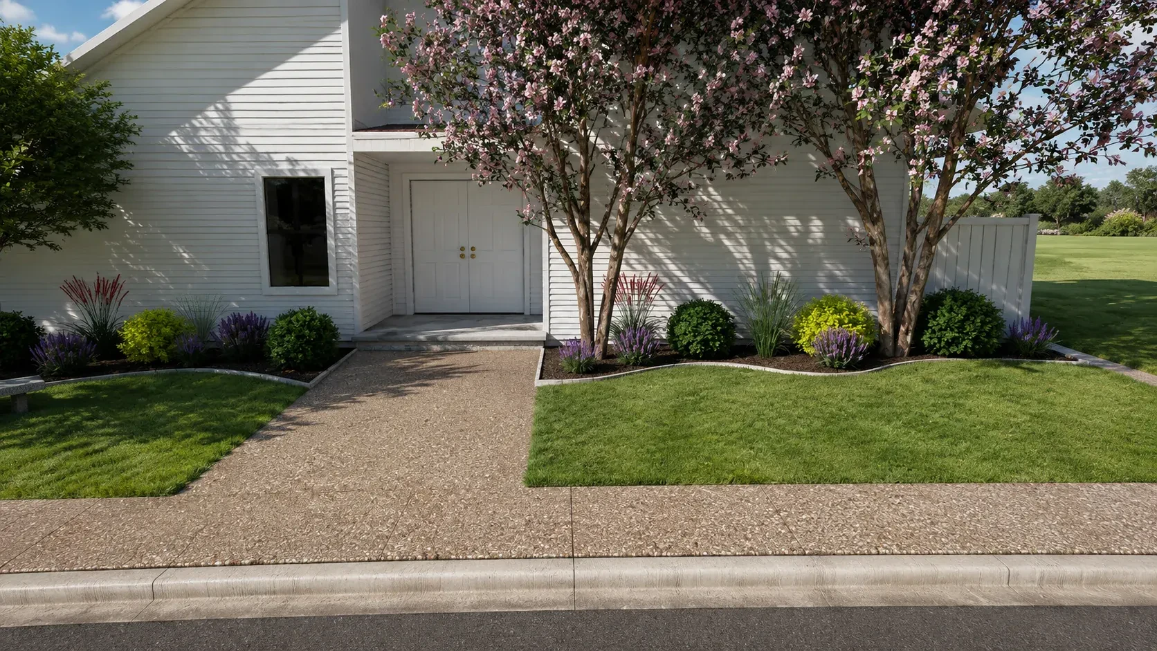 Design rendering: white house planting concept front elevation