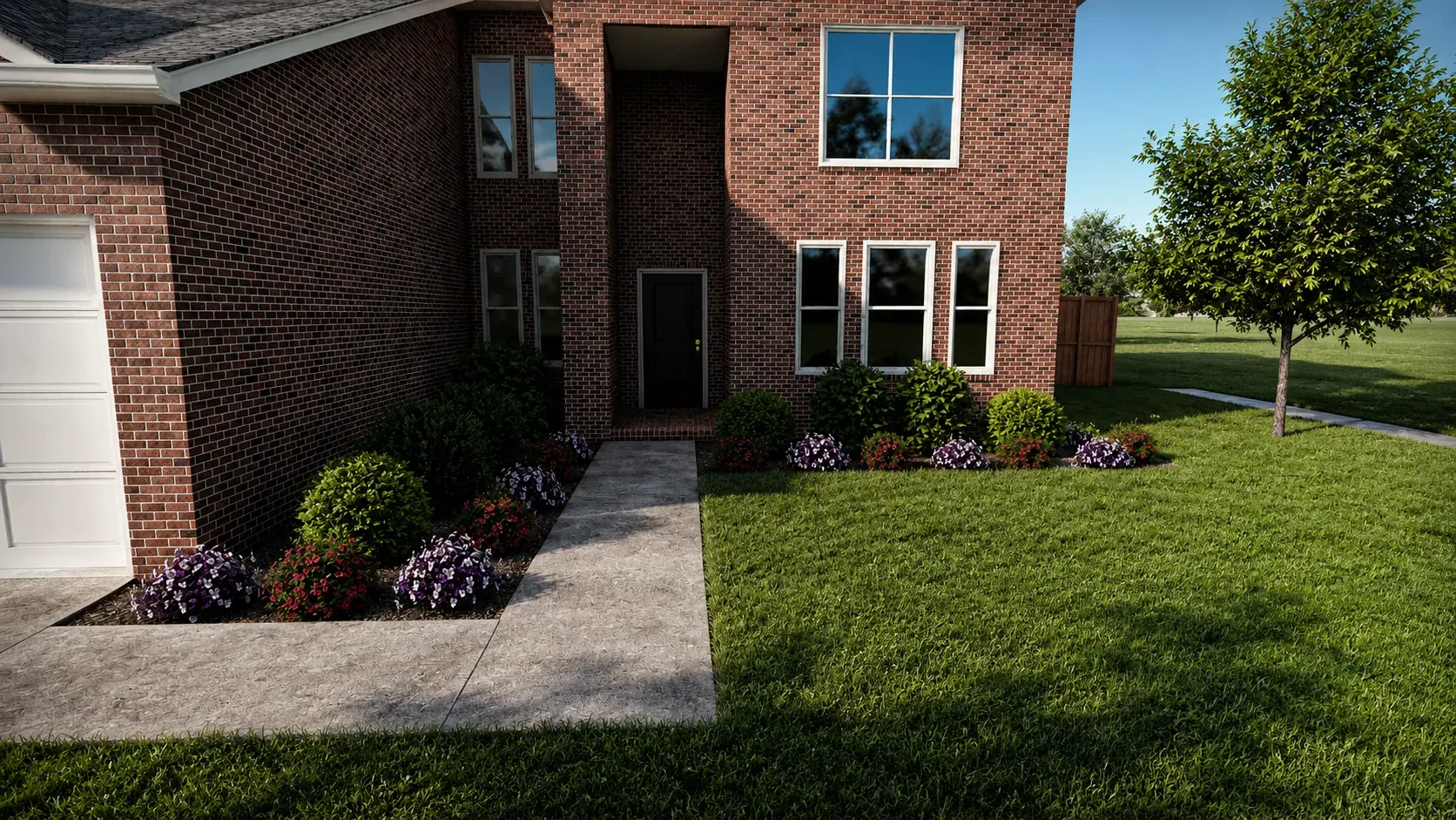 Design rendering: brick entry planting concept front elevation