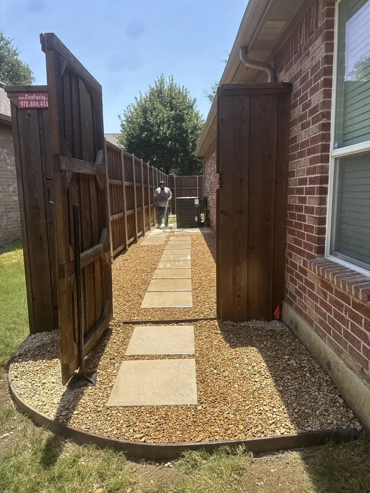 Finished stepping stone path in golden gravel